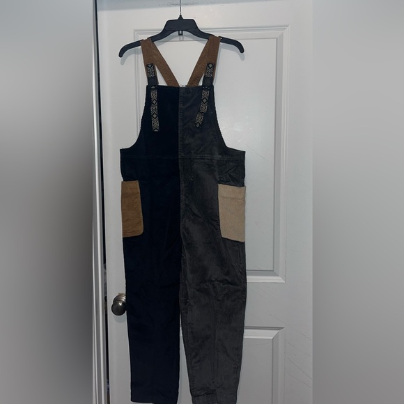 Backcountry Pants - Two-Tone Corduroy Overalls Jumpsuit in Black & Brown